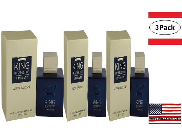 3 Pack King of Seduction Absolute by Antonio Banderas Eau De Toilette Spray 3.4 oz for Men