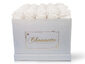 Large Square White Velvet Box (25 roses) - Pure White
