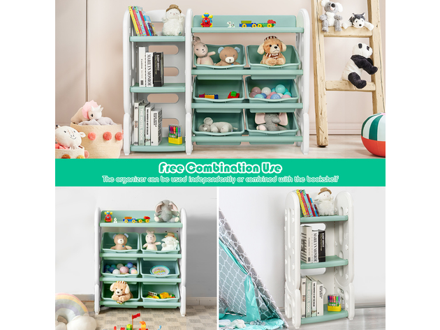 Costway Kids Toy Storage Organizer w/Bins & Multi-Layer Shelf for Bedroom Playroom Green\Blue - Green