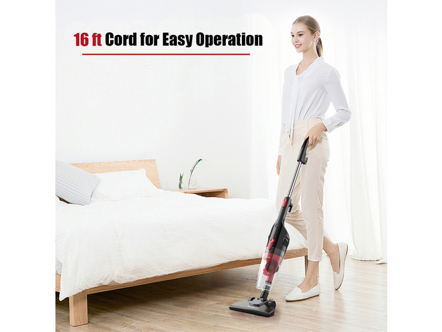 Costway 6-in-1 Handheld Stick Vacuum Cleaner 600W Corded w/ 16KPa Suction & Filtration - Grey+Red