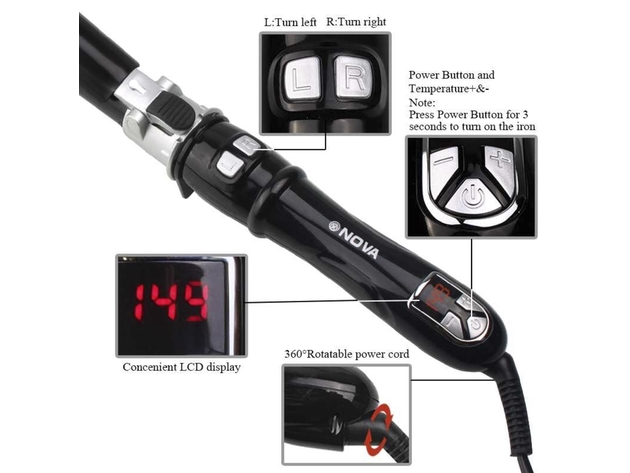 Nova NHC-2092 Professional Multi-functional Styling Tool Automatic Hair Curler, Black