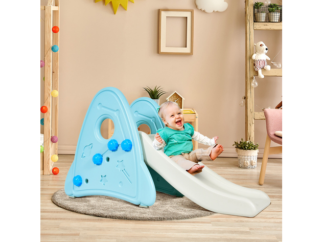 Costway Freestanding Baby Slide Indoor First Play Climber Slide Set for Boys Girls Pink\Blue\Gray - Blue