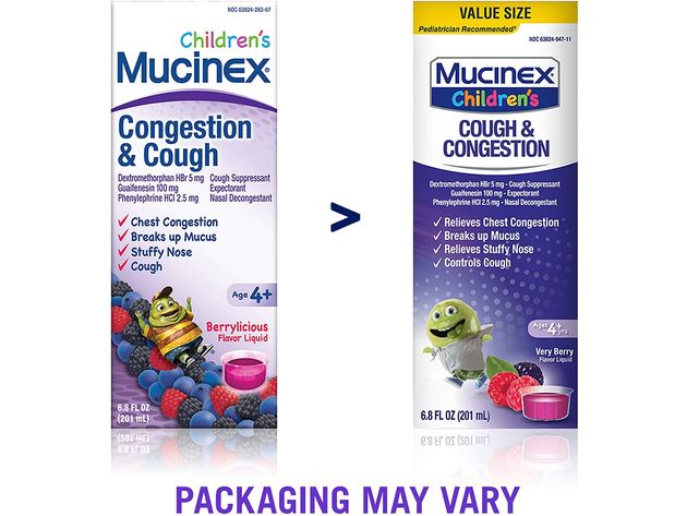 Mucinex Children's Berrylicious Congestion and Cough Liquid for Chest Congestion Relief, Stuffy Nose Relief, Mucus, and Cough Control, 6.8 Fluid Ounces