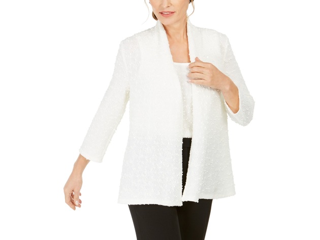 Kasper Women's Petite Textured Sequined Jacket white Size Small