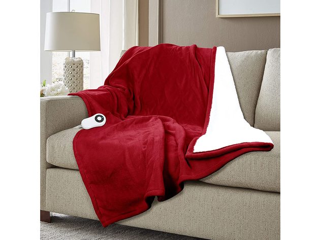 Serta Microplush Sherpa Electric Heated Warming Throw Blanket - Garnet Red