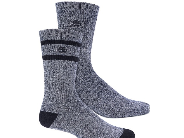 Timberland Men's 2-Pk. Marled Striped Boot Socks Black Size Regular
