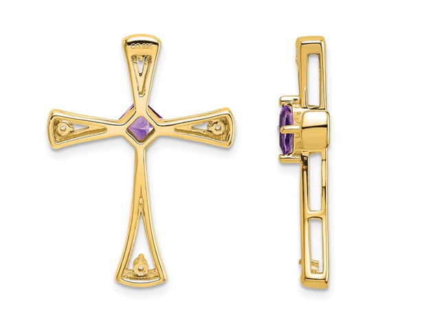 3/10 Carat (ctw) Amethyst Cross Pendant Necklace in 14K Yellow Gold with Chain