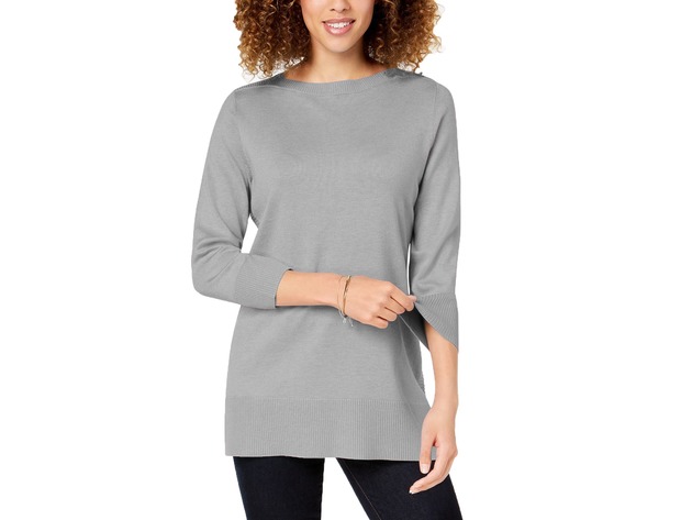 Karen Scott Women's Side-Ribbed Boat-Neck Sweater Grey Size Large