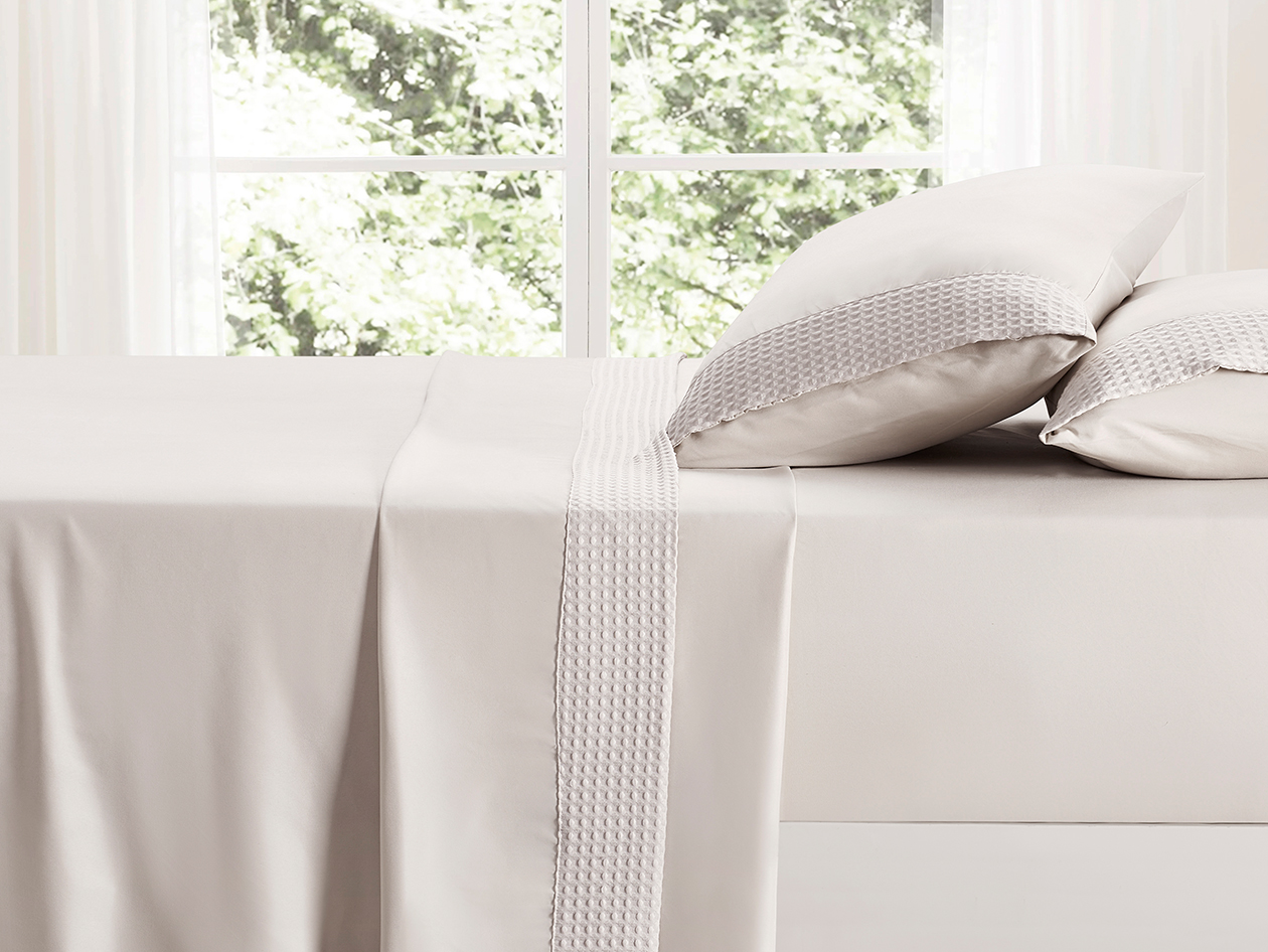 4-Piece Bamboo Blend Waffle Hem Sheet Set (Ivory/King)