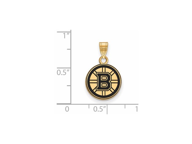 SS 14k Yellow Gold Plated NHL Boston Bruins SM Enamel Disc Pendant