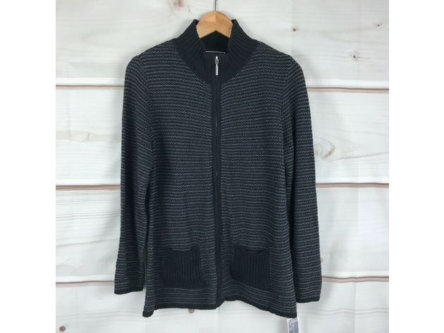 Karen Scott Women's Textured Zip-Front Cardigan Navy Size Medium