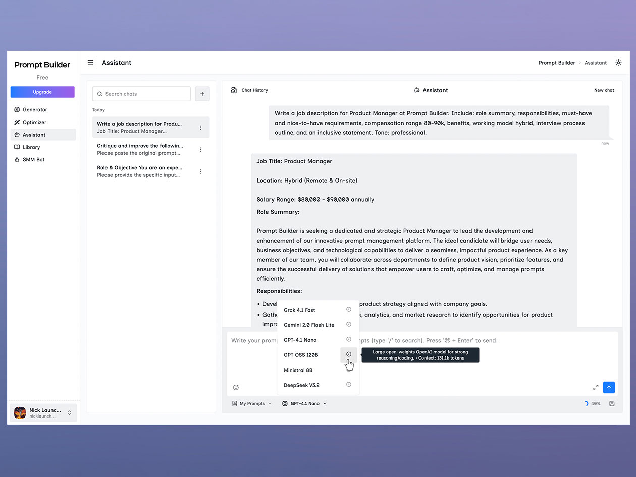 PromptBuilder - AI Prompt Engineer: Lifetime Subscription (Pro Plan)