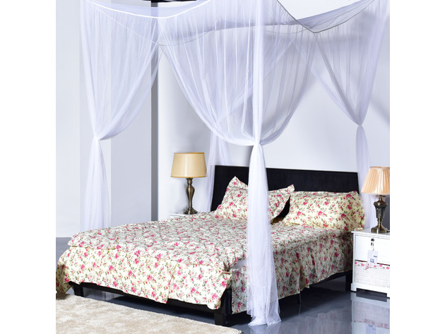 4 Corner Post Bed Canopy Mosquito Net Full Queen King Size Netting Bedding White Stacksocial