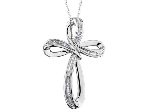 Diamond Infinite Faith Cross Pendant Necklace in 10K White Gold with Chain