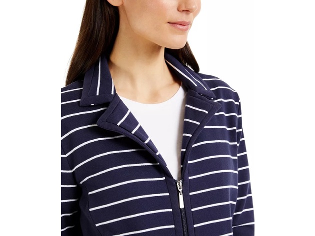 Karen Scott Women's Sport French Terry Striped Jacket Navy Size