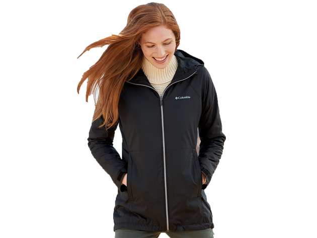Columbia Women's Long Lined Rain Jacket Black Size Extra Large