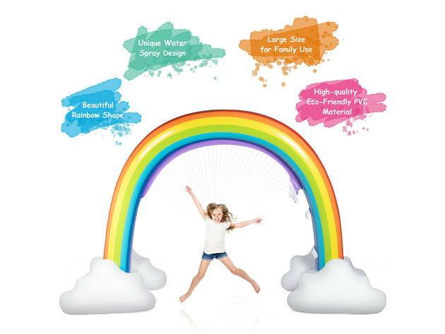 Inflatable Rainbow Yard Summer Sprinkler Toy,7.5 Feet Long,Eco-Friendly PVC Kids Water Toys