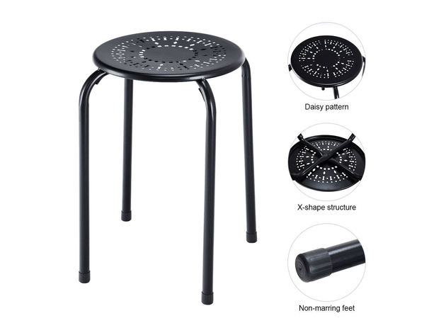 Costway Set of 6 Stackable Metal Stool Set Daisy Backless Round Top Kitchen - Black