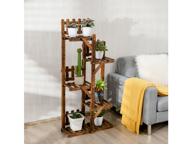 5-Tier Flower Rack Wood Plant Stand 6 Pots Display Shelf Multifunctional Rack