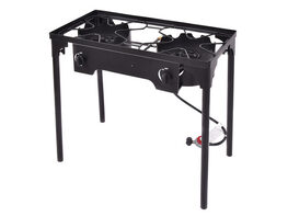Costway Double Burner Gas Propane Cooker Outdoor Camping Picnic Stove Stand BBQ Grill - Black