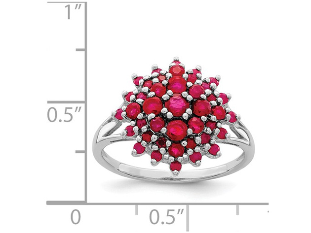 1.20 Carat (ctw) Natural Ruby Cluster Ring in Rhodium Plated Sterling Silver - 9