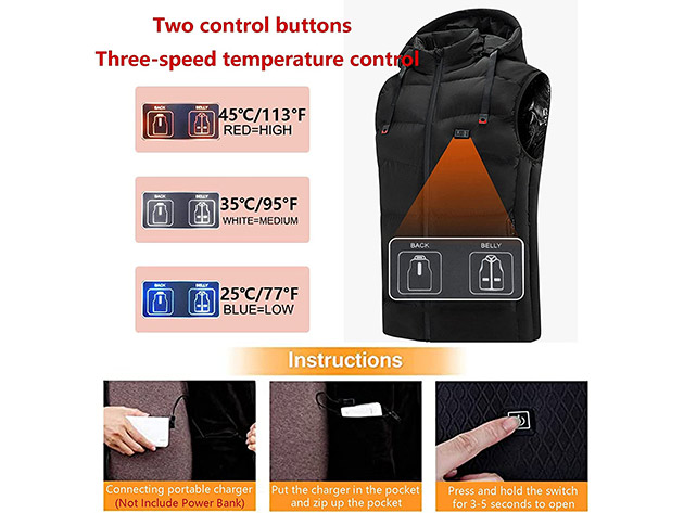 Be Warm Heated Vest with Hoodie - Requires Power Bank, Not Included (Grey/Small)