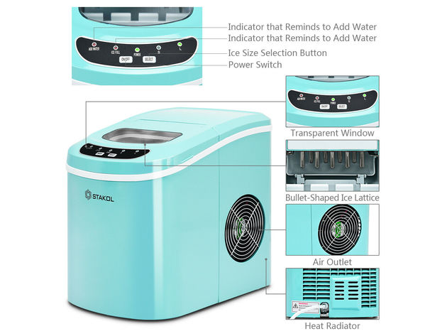 Stakol Portable Compact Electric Ice Maker Machine Mini Cube 26lb/Day Mint Green - Mint Green