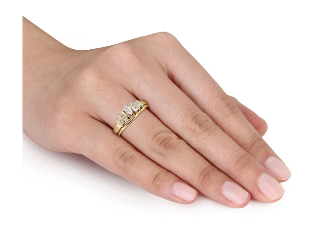 IGI Certified Marquise Cut 1/2 Carat (ctw Color H-I Clarity I2-I3) Diamond Engagement Ring & Wedding Band Set in 14K Gold - 10