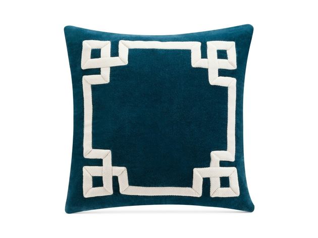 Savannah Home Darjeeling Square Applique Decorative Pillow, Size: 16 x 16 inches, 100% Polyester, Indigo