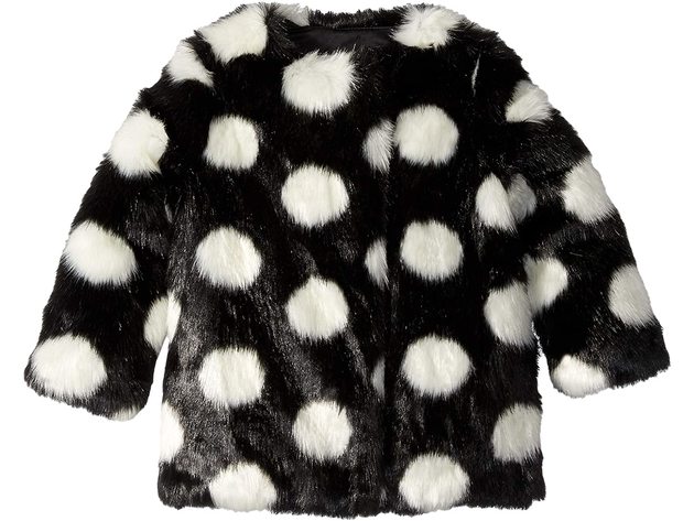 Kate Spade New York Girl's Polka Dot Faux Fur Coat with Front Snap Closure  and Side-seam Pockets, Size 8, Black | StackSocial