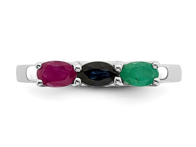 4/5 Carat (ctw) Natural Sapphire, Ruby, Emerald Ring in Sterling Silver - 8