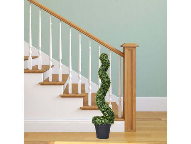 Costway 2 Piece 4ft Artificial Boxwood Spiral Tree In/Outdoor Office Garden Patio Decoration - Green