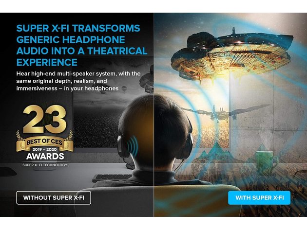 Creative SXFI AIR C USB Headphones with Super X-Fi Audio Holography Technology, 50mm Drivers, Detachable ClearComms Microphone, and RGB Light Ring for Movies, Music, and Games - Certified Refurbished Brown Box