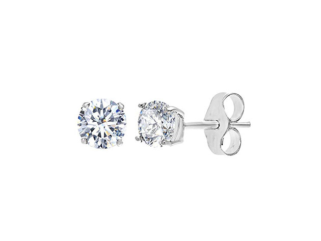 Classic 4-Prong Swarovski Crystals Stud Earrings (Silver)