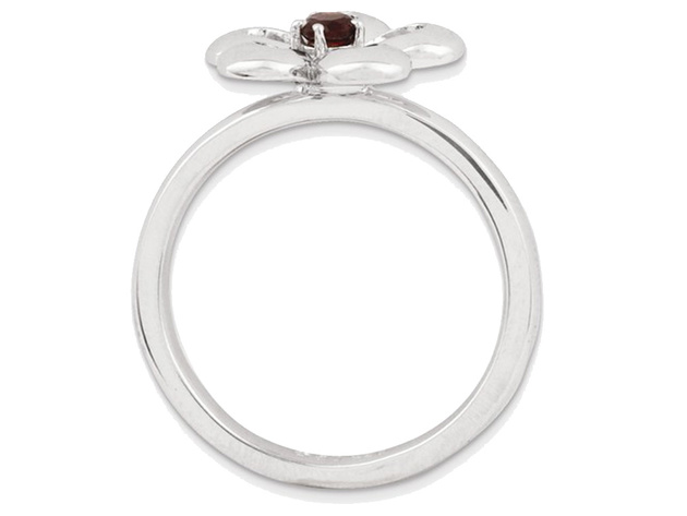 Red Garnet Flower Ring 1/10 Carat (ctw) in Sterling Silver - 10
