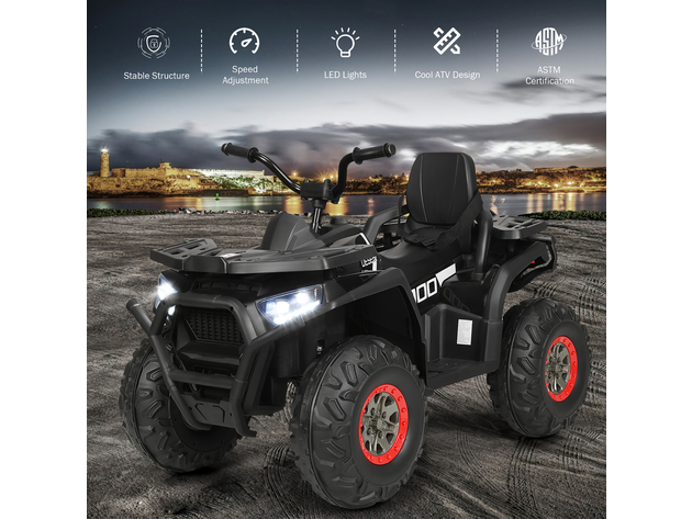 Costway 12V Kids Electric 4-Wheeler ATV Quad 2 Speeds Ride On Car w/MP3&LED Lights White - Black