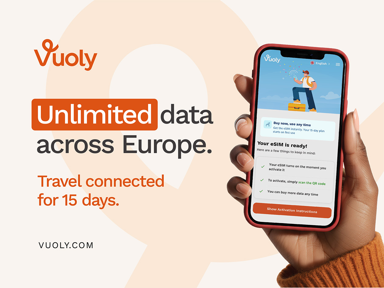 Vuoly eSim Mobile Data Plan: EU + UK - Unlimited/15 Days