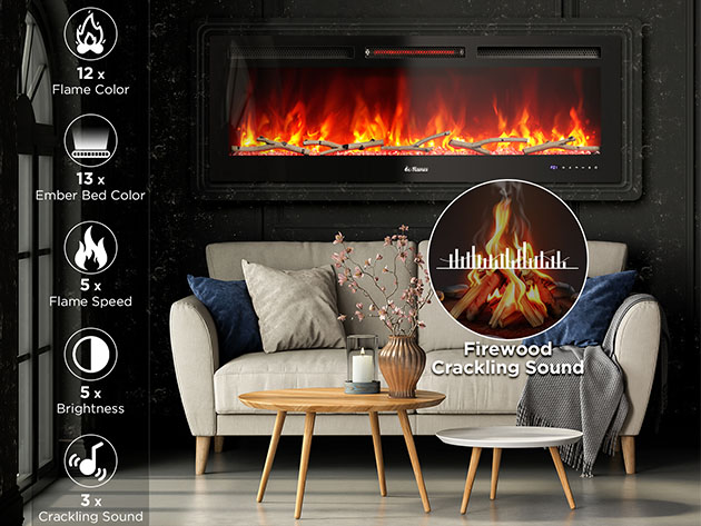 50" Wi-Fi Smart Wall Mounted Electric Fireplace