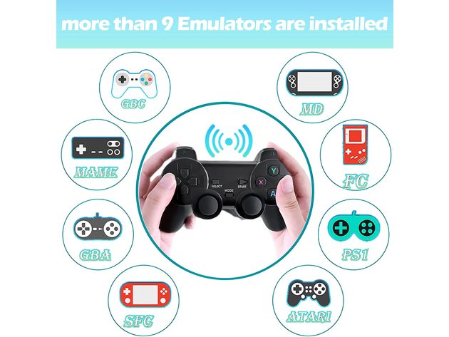 OverStockConsoles | Wireless Retro Game Console,Plug and Play Video Game Stick Built in 10000+ Games,9 Classic Emulators, with Dual 2.4G Wireless Controllers(64G)