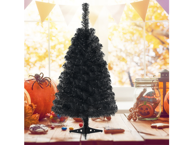 3 Foot Unlit Artificial Christmas Halloween Mini Tree Black w/Plastic Stand