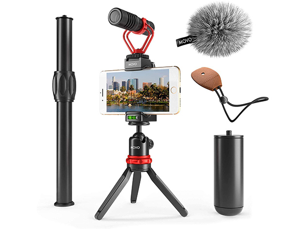 Movo VXR10+ Smartphone Video Rig with Mini Tripod, Phone Grip, & Mic