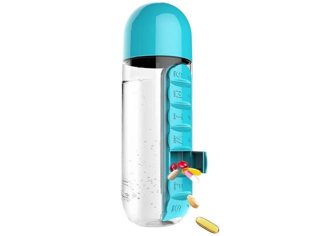 Orchid Plastic In Style 600 Milliliters Water Bottle with Every Day Pill Organizer, Blue (New Open Box)