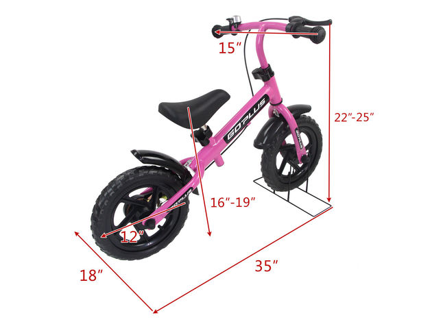 Goplus 12'' Pink Kids Balance Bike Children Boys & Girls with Brakes and Bell Exercise - Pink + Black