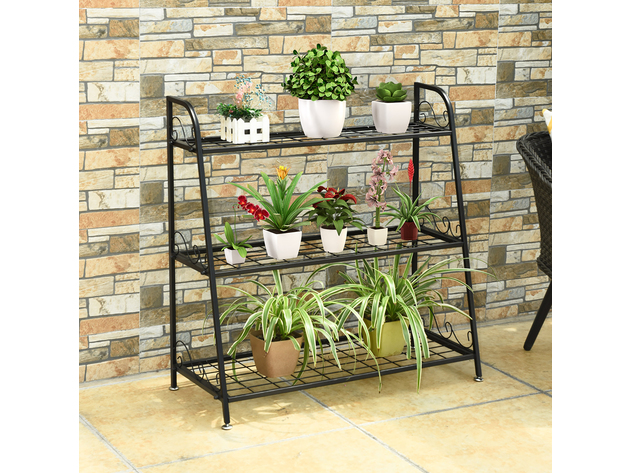 Costway 3-tier Metal Plant Stand Shelf Flower Pot Holder Display Rack Shoe Organizer - Black