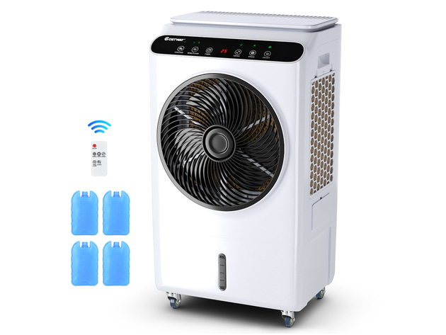 Costway Evaporative Portable Air Cooler Fan & Humidifier W/ Remote Control 12 Timer - Black + White