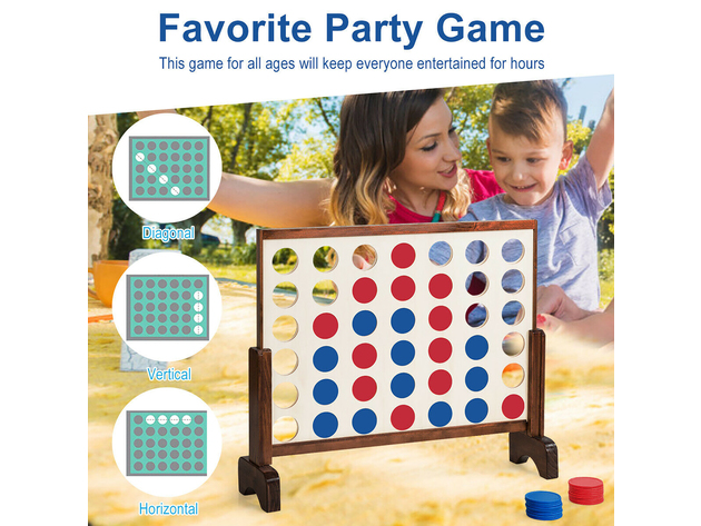 Costway Giant 4 In A Row Game Wood Board Connect Game Toy For Adults Kids w/Carrying bag Natural