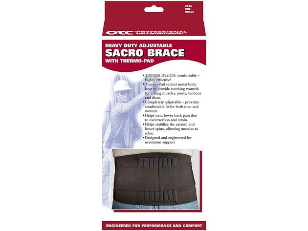 OTC Sacro Brace Lower Back Comfortable Heavy Duty Support Designed Thermo  Pad, Black