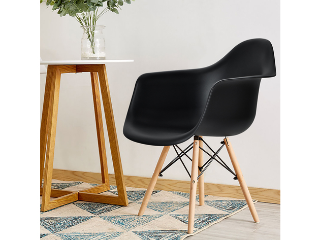 Costway Set of 2 Mid Century Modern Molded Dining Arm Side Chair Wood Legs Black 