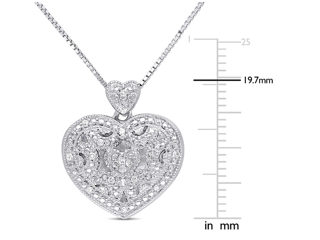 Sterling Silver Accent Diamond Heart Locket Pendant Necklace with Chain