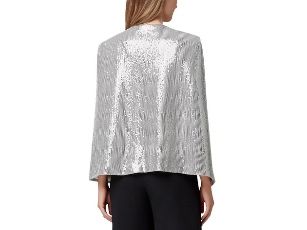 Tahari ASL Women's Shiny Cape Jacket Silver Metalic Size Small